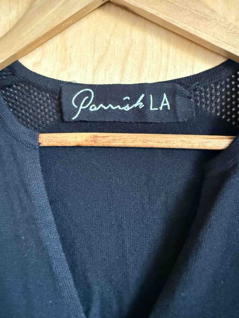 Parrish LA Knit Dress M Black V Neck Maxi Open Knit Perforated Sleeves